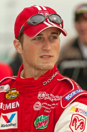 Photo for February 20, 2004: NASCAR driver, Kasey Kahne, talks to reporters before qualifying at the North Carolina Speedway in Rockingham, NC - Royalty Free Image