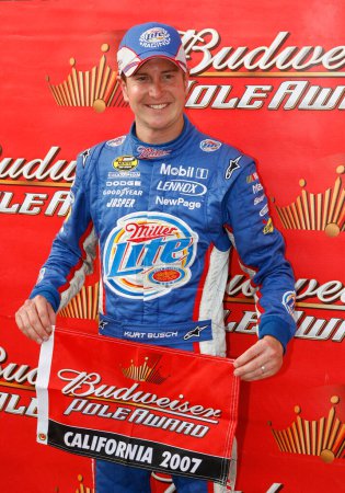 Photo for August 31, 2007 - Fontana, CA, USA: Kurt Busch wins the pole for Sunday's NNCS Sharp Aquos 500 at California Speedway with a speed of 182.399 mph - Royalty Free Image