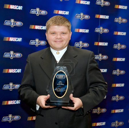 Photo for December 07, 2007 - Orlando, FL, USA: 6th place driver, Bobby Hamilton, Jr., receives his award at the Portofino Bay Hotel plays host to the NASCAR Busch Series Championship Banquet in Orlando, FL. - Royalty Free Image