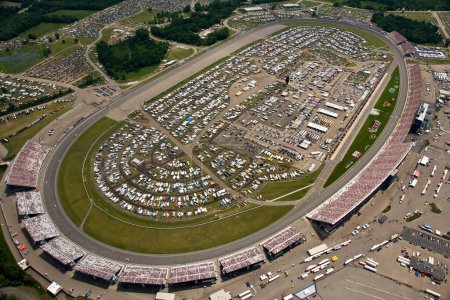 Photo for 15 June, 2008 Lifelock 400 Michigan International Speedway Brooklyn, MI - An aerial view of Michigan International Speedway in Brooklyn, MI during the running of the Lifelock 400 NASCAR Sprint Cup Series event. - Royalty Free Image