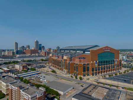 Photo for Aerial view of Lucas Oil Stadium, home of the Indianapolis Colts, located in the city of Indianapolis, Indiana. - Royalty Free Image