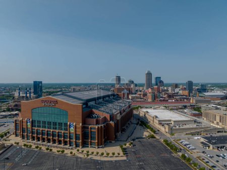 Photo for Aerial view of Lucas Oil Stadium, home of the Indianapolis Colts, located in the city of Indianapolis, Indiana. - Royalty Free Image