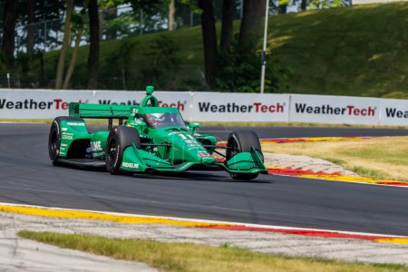 Photo for MARCUS ARMSTRONG (R) (11) of Christchurch, New Zealand travels through the turns during a practice for the Sonsio Grand Prix at Road America in Elkhart Lake WI. - Royalty Free Image