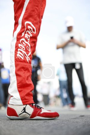 Photo for NASCAR Cup Driver, Denny Hamlin (11) takes to the track to qualify for the Quaker State 400 Available at Walmart at the Atlanta Motor Speedway in Hampton GA. - Royalty Free Image