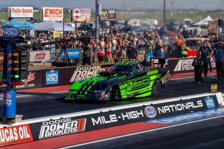 Photo for NHRA driver, Matt Hagan, prepares to qualify for the Dodge Power Brokers NHRA Mile-High Nationals in Morrison, CO, USA. - Royalty Free Image