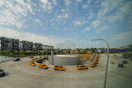 Photo for Yellow taxi cabs wait in line at LaGuardia Airport before picking up their fares. - Royalty Free Image