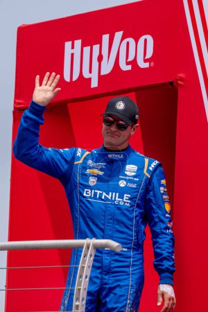 Photo for INDYCAR Series driver, RYAN HUNTER-REAY (20) of Ft. Lauderdale, Florida, is introduced to the fans before racing for the Hy-Vee INDYCAR Race Weekend at the Iowa Speedway in Newton, IA, USA. - Royalty Free Image