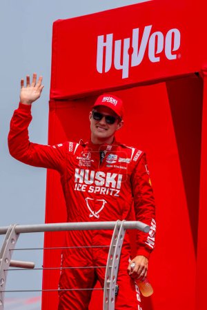 Photo for INDYCAR Series driver, MARCUS ERICSSON (8) of Kumla, Sweden, is introduced to the fans before racing for the Hy-Vee INDYCAR Race Weekend at the Iowa Speedway in Newton, IA, USA. - Royalty Free Image