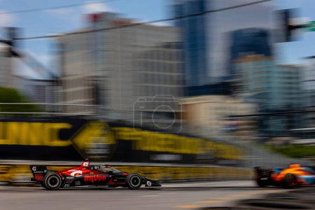 Photo for INDYCAR Driver, CHRISTIAN LUNGAARD (45) of Hedensted, Denmark, races through the turns during the Big Machine Music City Grand Prix at the Streets of Nashville in Nashville TN. - Royalty Free Image