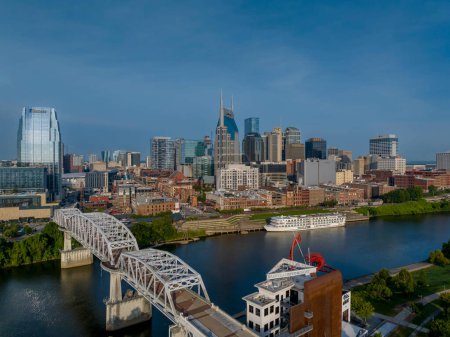 Photo for Aerial view of the city of Nashville, TN located on the Cumberland River.  The city is the capitol for the Volunteer State. - Royalty Free Image