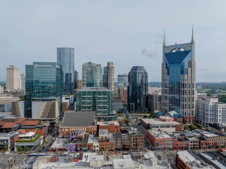Photo for Aerial view of the city of Nashville, TN located on the Cumberland River.  The city is the capitol for the Volunteer State. - Royalty Free Image