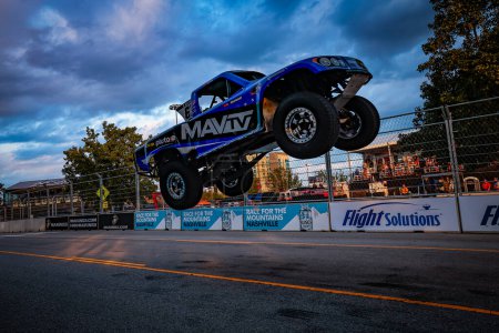 Photo for Stadium Super Trucks driver, BLADE HILDEBRAND (68), travels through the turns during a practice session for the Big Machine Music City Grand Prix on Streets of Nashville in Nashville TN. - Royalty Free Image