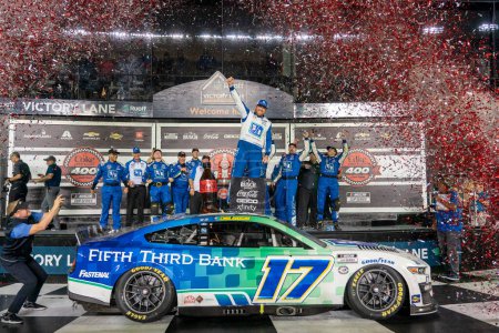 Photo for NASCAR Cup Driver, Chris Buescher (17) celebrates his win for the Coke Zero Sugar 400 at the Daytona International Speedway in Daytona  FL. - Royalty Free Image