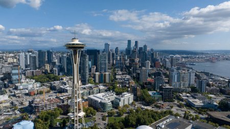 Photo for Aerial View of the Seattle Space Needle in the Lower Queen Anne neighborhood. - Royalty Free Image