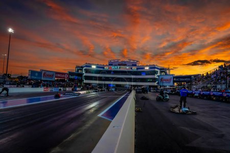 Photo for Sep 22, 2023-Concord, NC:  The sun sets on zMax Dragway as it plays host to the NHRA Series for the Betway Carolina Nationals. - Royalty Free Image