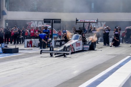 Photo for Sep 24, 2023 - Concord, NC:  NHRA Top Fuel Dragster Series driver, Leah Pruett, runs down the lane during the Betway Carolina Nationals. - Royalty Free Image