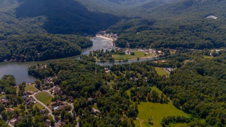 Photo for Lake Lure is a town in Rutherford County, North Carolina, United States. In 2020 the town population was 1,634. Lake Lure was incorporated in 1927, and acquired the lake after which it is named in 1965. - Royalty Free Image