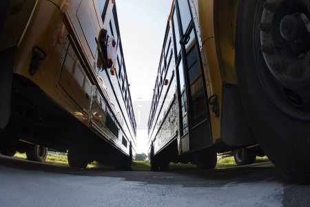 Photo for Close up view of school busses as they prepare for another day of school - Royalty Free Image