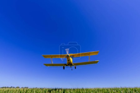 Photo for Low-flying crop duster combats pests, safeguarding fields with precision chemical spraying for insect control, ensuring healthy crop yields. - Royalty Free Image