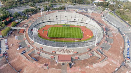 Photo for Jan 14, 2024-Ciudad de Mexico, Yucatan:  Estadio Olmpico Universitario, in Mexico Citys Ciudad Universitaria, built in 1952, once Mexico's largest stadium with a capacity of 72,000. - Royalty Free Image