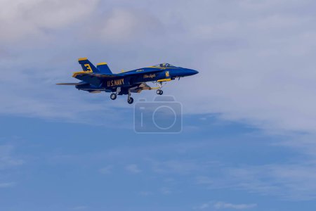 Photo for Feb 20, 2024-El Centro, CA:  The elite US Navy Blue Angels hone precision in the California desert, practicing intricate formation flying at Naval Air Field El Centro for the upcoming air show season - Royalty Free Image