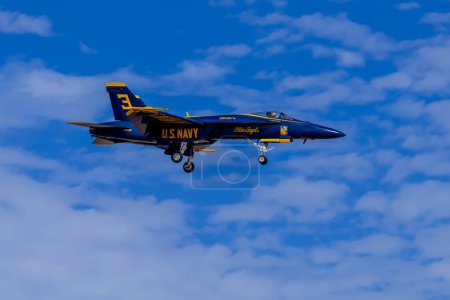 Photo for Feb 20, 2024-El Centro, CA:  The elite US Navy Blue Angels hone precision in the California desert, practicing intricate formation flying at Naval Air Field El Centro for the upcoming air show season - Royalty Free Image