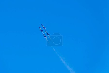 Photo for Feb 21, 2024-El Centro, CA:  The elite US Navy Blue Angels hone precision in the California desert, practicing intricate formation flying at Naval Air Field El Centro for the upcoming air show season - Royalty Free Image