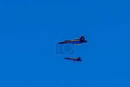 Photo for Feb 21, 2024-El Centro, CA:  The elite US Navy Blue Angels hone precision in the California desert, practicing intricate formation flying at Naval Air Field El Centro for the upcoming air show season - Royalty Free Image