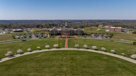 Photo for Aerial view: Kannapolis, NC - suburban Charlotte, home to Kannapolis Cannon Ballers, Earnhardt racing family, Haas F1 HQ, & NC Research Campus. - Royalty Free Image