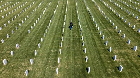 Un moment poignant se déroule alors qu'un Marine joue aux écoutes, honorant un ancien combattant déchu d'un salut solennel, marquant son internement dans un cimetière militaire national.