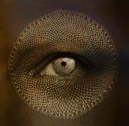 Image of an eye decorated with a mandala design with a snake effect