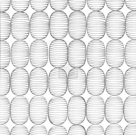Handmade graphic drawing of repetitive oval shapes in grey color on white background