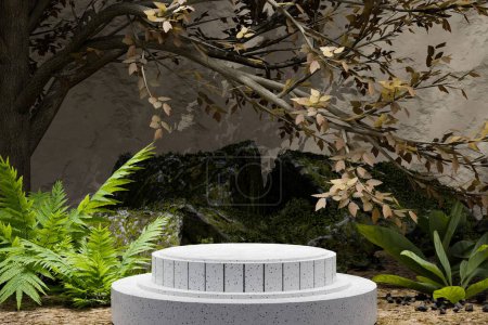 Foto de Podio de exposición, stand, sobre fondo arquitectónico de luz pastel para producto premium, renderizado 3D. - Imagen libre de derechos