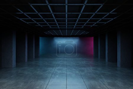 Photo for Empty dark abstract dark room interior background. architectural background. night view of the illuminated. 3 d illustration and rendering - Royalty Free Image