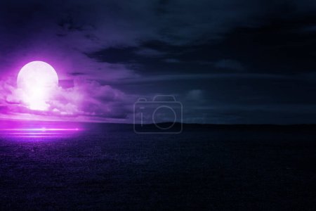 Photo for Abstract background with a full neon moon and water surface - Royalty Free Image