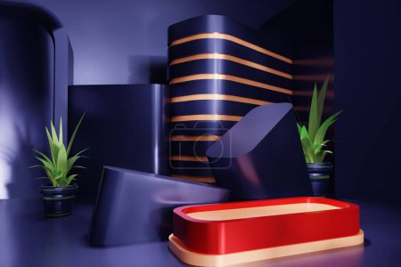 diseño interior moderno con podio para el producto