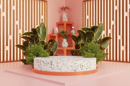 Foto de 3d fondo rosa productos muestran escena de podio con plataforma geométrica. Escenario de color en el estudio de exhibición de pedestal. - Imagen libre de derechos