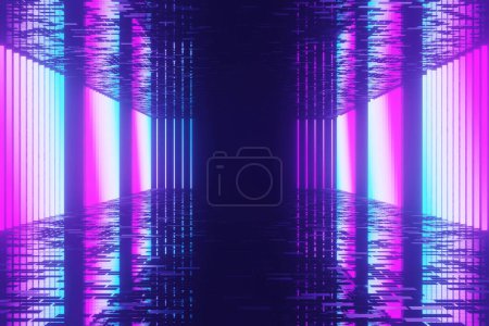 Téléchargez les photos : 3 d fond abstrait avec néon violet tunnel de lumières bleues. Illustration 3 d. superposition parfaite pour composer dans vos plans - en image libre de droit