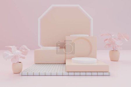 podium with a pink soft background for presentation, 3 d render 