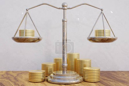 Photo for Scales on the golden coins on table - Royalty Free Image