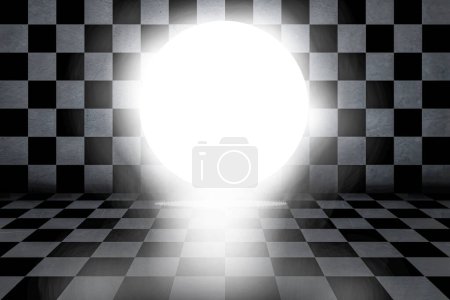 Photo for 3 d illustration, background scene for product display with black and white checkerboard tiles - Royalty Free Image