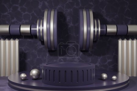 Photo for 3 d rendering of a dumbbell scene for product display. Empty show for packaging product presentation. Background for products. Mock up the pedestal. - Royalty Free Image