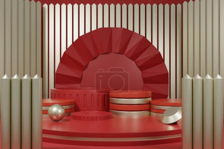 Photo for Red podium and stage for product presentation on the stage, 3 d rendering. - Royalty Free Image