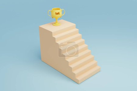 Photo for 3 d rendered. white winner podium with stairs on blue background, 3 d illustration - Royalty Free Image