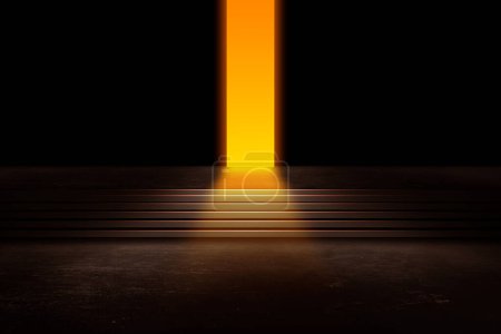 Photo for Dark empty room with door ajar and orange light. abstract background. 3 d render illustration - Royalty Free Image