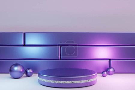 Photo for 3d background. purple scene for product display. Empty show for packaging product presentation. Background for products. Mock up the pedestal. - Royalty Free Image