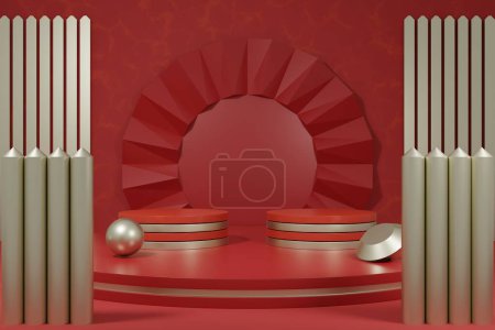 Photo for Podium with red background. 3 d illustration. - Royalty Free Image