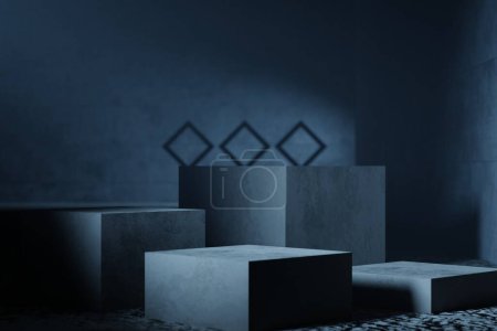 Foto de Sala de podio azul oscuro con espacio vacío - Imagen libre de derechos