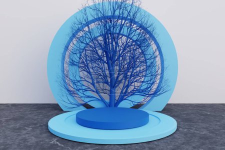 Foto de 3 d renderizado de árbol podio con color azul. concepto de visualización del producto para la presentación del producto. fondo mínimo. - Imagen libre de derechos