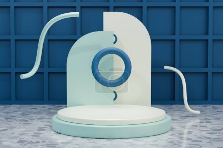 Téléchargez les photos : Bol de toilette bleu moderne sur le sol 3 d rendu - en image libre de droit